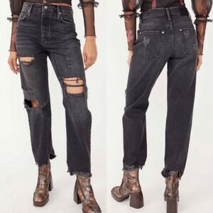 Free People Baggy Tapered Boyfriend Jeans in Obsidian Black